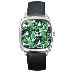 Banana Leaves Square Metal Watch by goljakoff