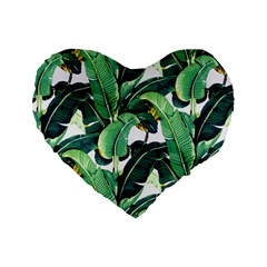 Banana Leaves Standard 16  Premium Flano Heart Shape Cushions by goljakoff