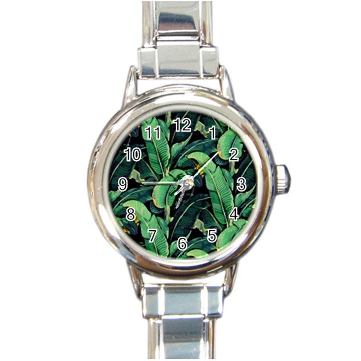 Night banana leaves Round Italian Charm Watch