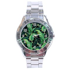 Night Banana Leaves Stainless Steel Analogue Watch by goljakoff