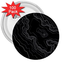 Black Topography 3  Buttons (100 Pack)  by goljakoff