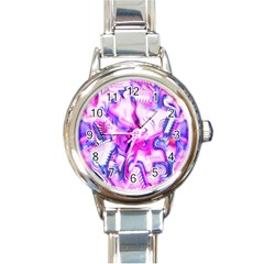 Hot Pink Fuchsia Flower Fantasy  Round Italian Charm Watch by CrypticFragmentsDesign