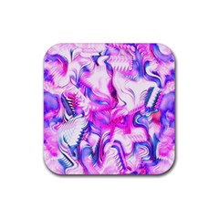 Hot Pink Fuchsia Flower Fantasy  Rubber Coaster (square)  by CrypticFragmentsDesign