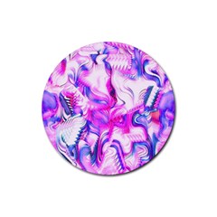 Hot Pink Fuchsia Flower Fantasy  Rubber Coaster (round)  by CrypticFragmentsDesign