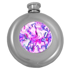 Hot Pink Fuchsia Flower Fantasy  Round Hip Flask (5 Oz) by CrypticFragmentsDesign