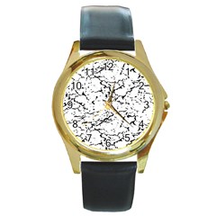 Black And White Grunge Abstract Print Round Gold Metal Watch by dflcprintsclothing