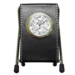 Black And White Grunge Abstract Print Pen Holder Desk Clock