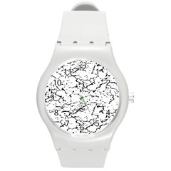 Black And White Grunge Abstract Print Round Plastic Sport Watch (M)