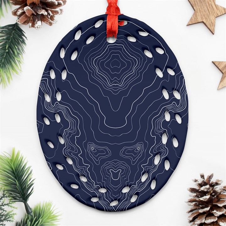 Blue Topography Oval Filigree Ornament (Two Sides)