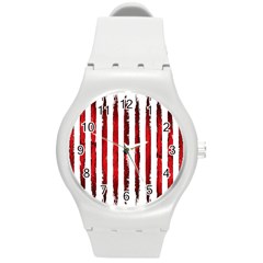 Red Stripes Round Plastic Sport Watch (m) by goljakoff