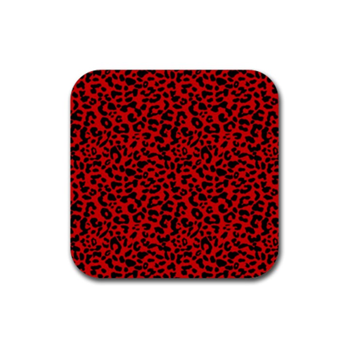 Red and black leopard spots, animal fur Rubber Coaster (Square) 