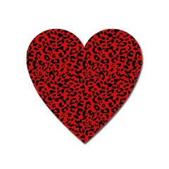 Red And Black Leopard Spots, Animal Fur Heart Magnet by Casemiro