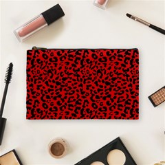 Red And Black Leopard Spots, Animal Fur Cosmetic Bag (medium) by Casemiro