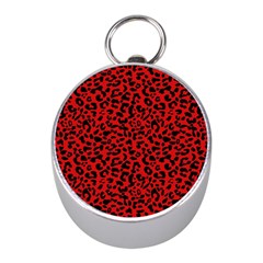 Red And Black Leopard Spots, Animal Fur Mini Silver Compasses by Casemiro