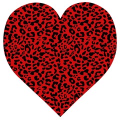 Red And Black Leopard Spots, Animal Fur Wooden Puzzle Heart by Casemiro