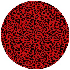 Red And Black Leopard Spots, Animal Fur Wooden Puzzle Round by Casemiro