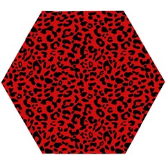 Red And Black Leopard Spots, Animal Fur Wooden Puzzle Hexagon by Casemiro