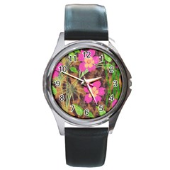 Jungle Floral Round Metal Watch by PollyParadise