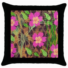 Jungle Floral Throw Pillow Case (black) by PollyParadise