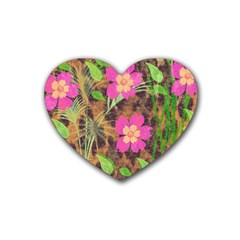 Jungle Floral Rubber Coaster (heart)  by PollyParadise