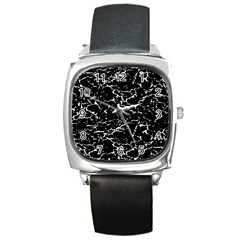 Black And White Grunge Abstract Print Square Metal Watch by dflcprintsclothing