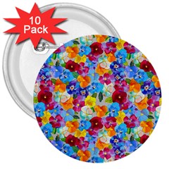 Pansies  Watercolor Flowers 3  Buttons (10 Pack)  by SychEva