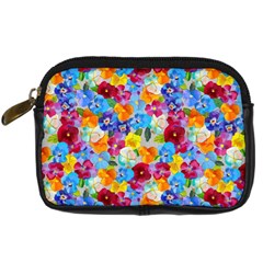 Pansies  Watercolor Flowers Digital Camera Leather Case by SychEva