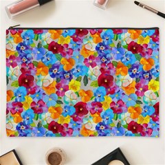 Pansies  Watercolor Flowers Cosmetic Bag (xxxl) by SychEva