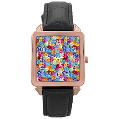 Pansies  Watercolor Flowers Rose Gold Leather Watch  by SychEva