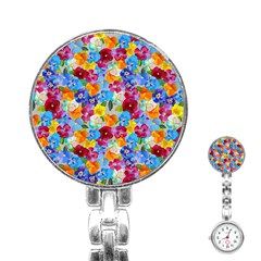 Pansies  Watercolor Flowers Stainless Steel Nurses Watch by SychEva