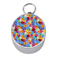 Pansies  Watercolor Flowers Mini Silver Compasses by SychEva