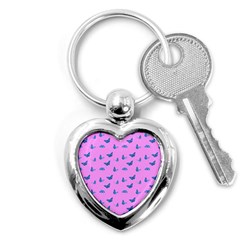 Blue Butterflies At Pastel Pink Color Background Key Chain (heart) by Casemiro