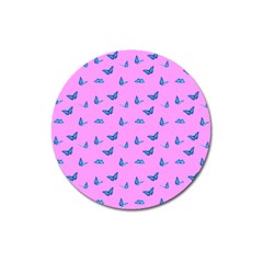 Blue Butterflies At Pastel Pink Color Background Magnet 3  (round) by Casemiro