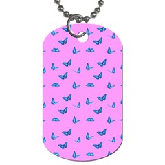 Blue Butterflies At Pastel Pink Color Background Dog Tag (one Side) by Casemiro