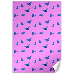 Blue Butterflies At Pastel Pink Color Background Canvas 12  X 18 