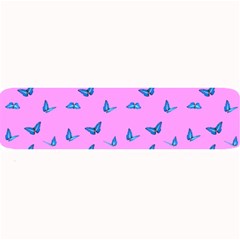 Blue Butterflies At Pastel Pink Color Background Large Bar Mats by Casemiro