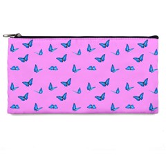 Blue Butterflies At Pastel Pink Color Background Pencil Case by Casemiro