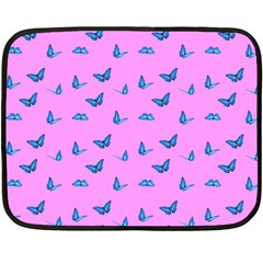 Blue Butterflies At Pastel Pink Color Background Double Sided Fleece Blanket (mini)  by Casemiro