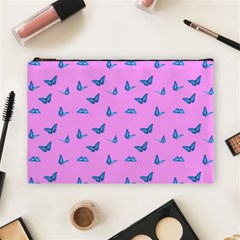 Blue Butterflies At Pastel Pink Color Background Cosmetic Bag (large) by Casemiro