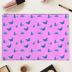 Blue Butterflies At Pastel Pink Color Background Cosmetic Bag (xxl) by Casemiro