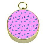 Blue butterflies at pastel pink color background Gold Compasses Front