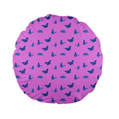 Blue Butterflies At Pastel Pink Color Background Standard 15  Premium Flano Round Cushions by Casemiro