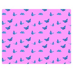 Blue Butterflies At Pastel Pink Color Background Double Sided Flano Blanket (medium)  by Casemiro