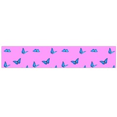 Blue Butterflies At Pastel Pink Color Background Large Flano Scarf  by Casemiro