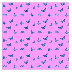 Blue Butterflies At Pastel Pink Color Background Large Satin Scarf (square) by Casemiro