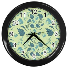 Folk Floral Pattern  Abstract Flowers Surface Design  Seamless Pattern Wall Clock (black) by Eskimos