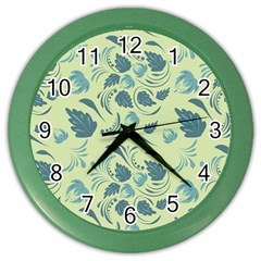 Folk Floral Pattern  Abstract Flowers Surface Design  Seamless Pattern Color Wall Clock by Eskimos