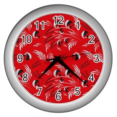 Folk Floral Pattern  Abstract Flowers Surface Design  Seamless Pattern Wall Clock (silver) by Eskimos