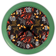 Folk Floral Pattern  Abstract Flowers Surface Design  Seamless Pattern Color Wall Clock by Eskimos