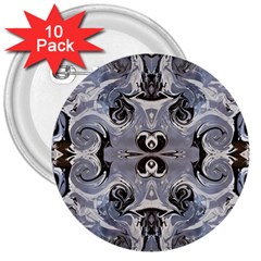 Grey Layers Marbling 3  Buttons (10 Pack)  by kaleidomarblingart